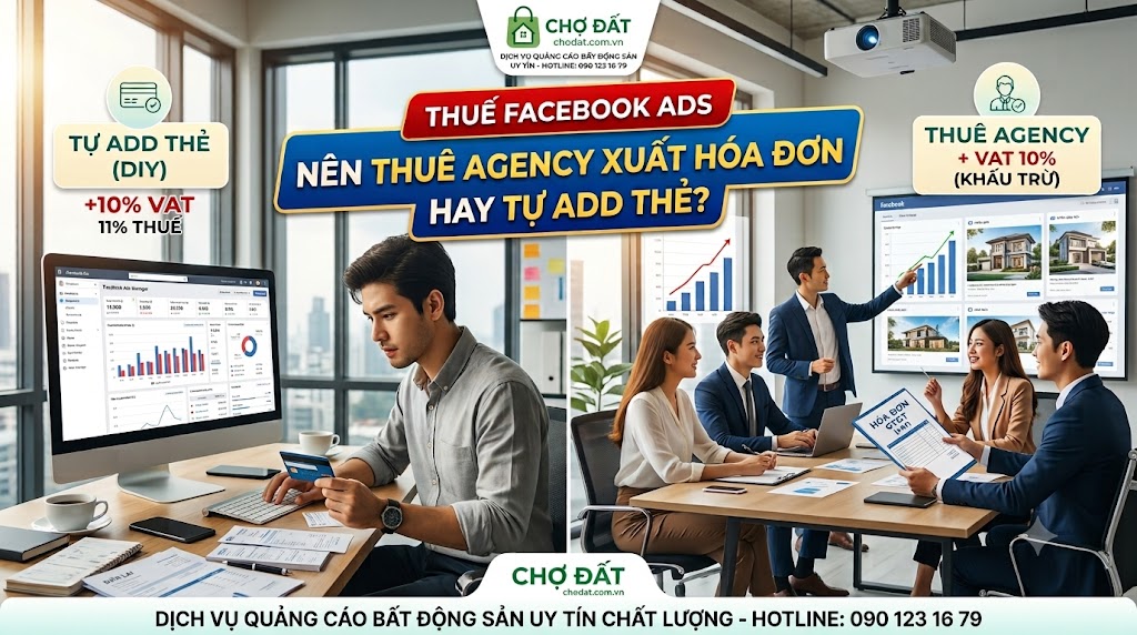 Thuế quảng cáo Meta: Tự add thẻ hay thuê Agency xuất hóa đơn? Góc nhìn quản trị cho doanh nghiệp BĐS