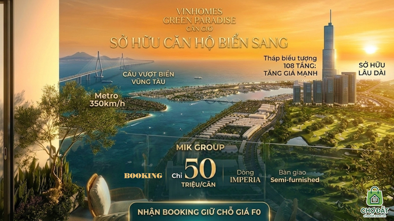 Nhận booking Căn hộ biển nghỉ dưỡng Vinhomes Green Paradise Cần Giờ - Siêu phẩm MIK chỉ 50 triệu/căn