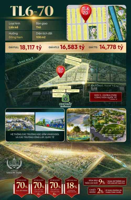 Nhà phố góc liền kề TL6-70 Global Park - Vinhomes Saigon Park Hóc Môn