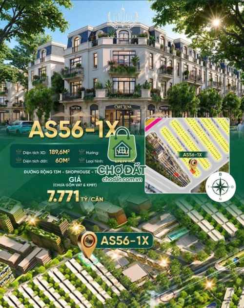 Nhà phố AS56-19 giãn xây 60m2 Vinhomes Saigon Park Hóc Môn MT 13m