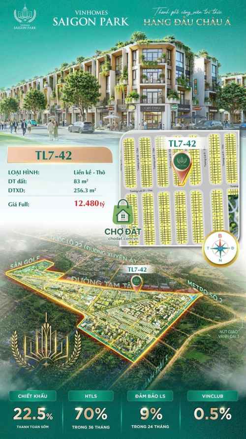 Nhà phố góc 2 mặt tiền 13m TL7-42 Vinhomes Saigon Park Hóc Môn