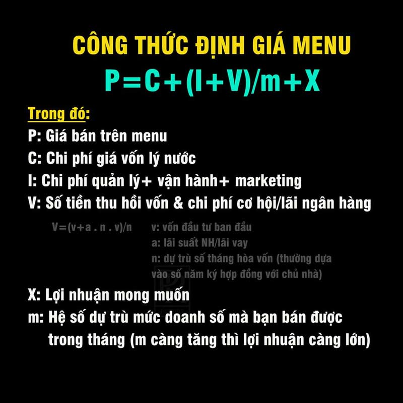 Công thức định giá menu cho quán kinh doanh cà phê trà sữa