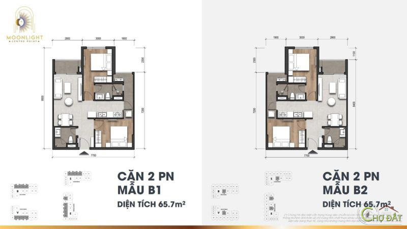 Thiết kế căn hộ 2 phòng ngủ dự án Moonlight Centre Point