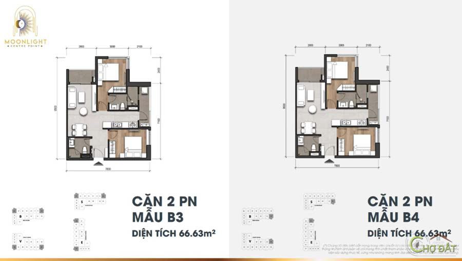 Thiết kế căn hộ 2 phòng ngủ dự án Moonlight Centre Point