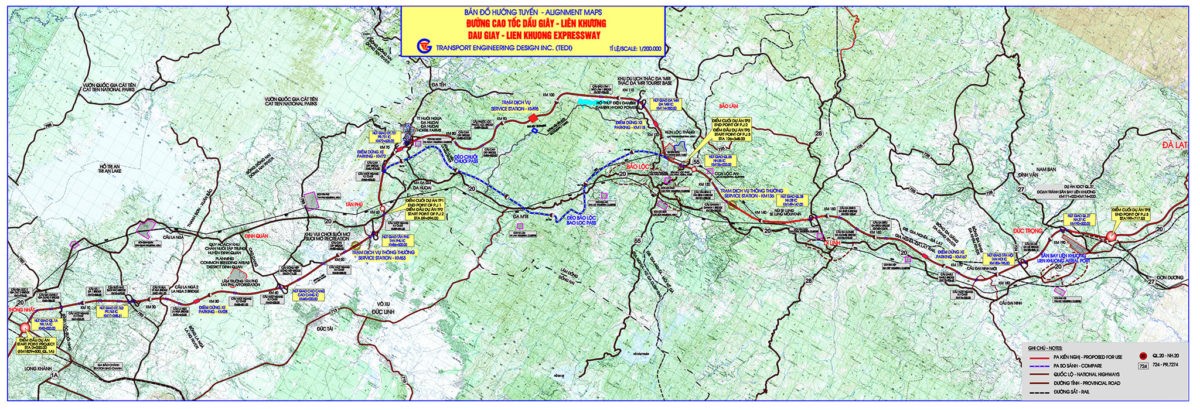 BẢN ĐỒ QUY HOẠCH ĐƯỜNG CAO TỐC DẦU GIÂY - LIÊN KHƯƠNG - ĐÀ LẠT