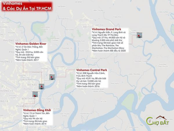 Bản đồ các dự án căn hộ chung cư của Vinhomes tại TP HCM 