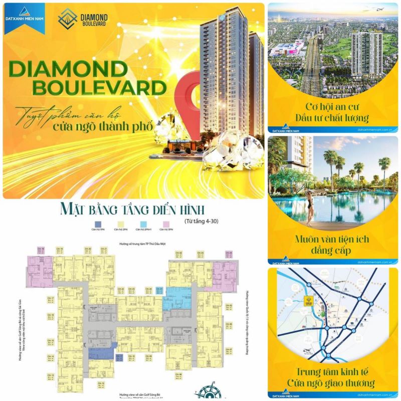 Review đánh giá dự án căn hộ Diamond Boulevard Chung cư Tân An của Đất Xanh Miền Nam