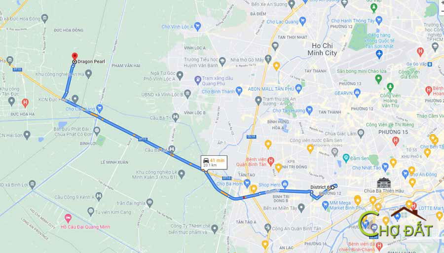 Nếu đi từ vòng xoay Phú Lâm thì bạn mất tầm 45ph di chuyển cho quãng đường 20km