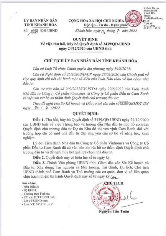 Vingroup rút khỏi thương vụ đầu tư khu đô thị ven vịnh Cam Ranh