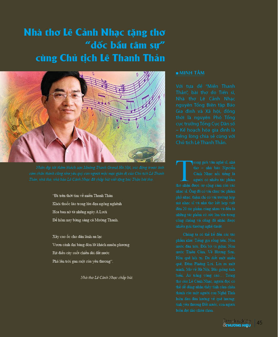 Nhà thơ Lê Cảnh Nhạc tặng thơ Dốc bầu tâm sự cùng chủ tịch Mường Thanh Lê Thanh Thản