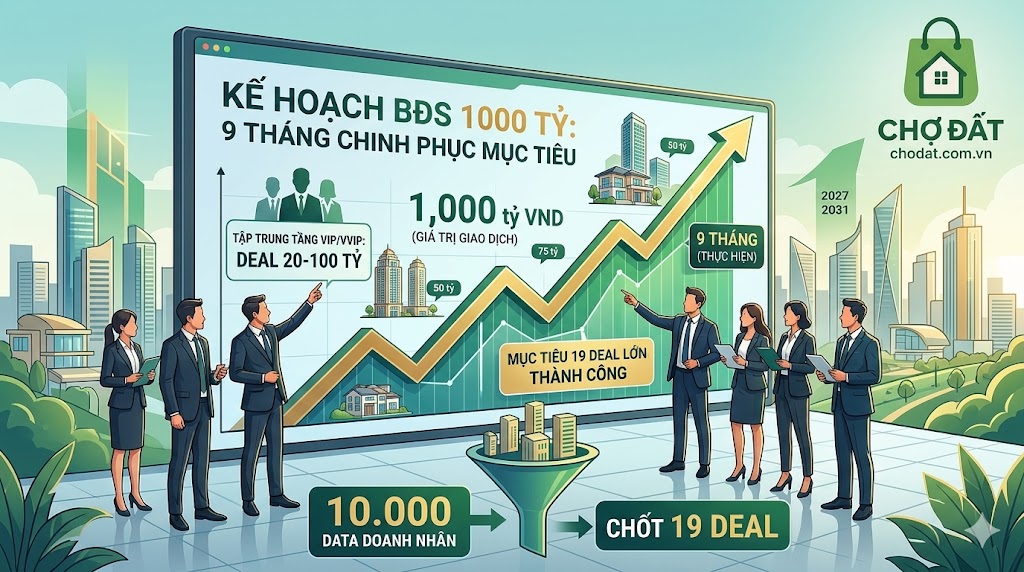 Bí Kíp Săn Deal Bất Động Sản 20 - 100 Tỷ: Lộ Trình 9 Tháng Đạt Cột Mốc 1.000 Tỷ Doanh Số Giao Dịch