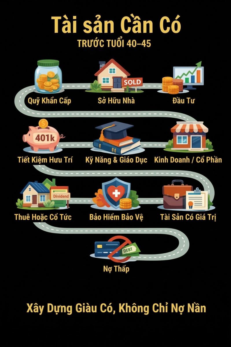 Danh Mục 10 Tài Sản Vàng Cần Sở Hữu Trước Tuổi 45: Lộ Trình Tự Do Tài Chính Thực Chiến 2026