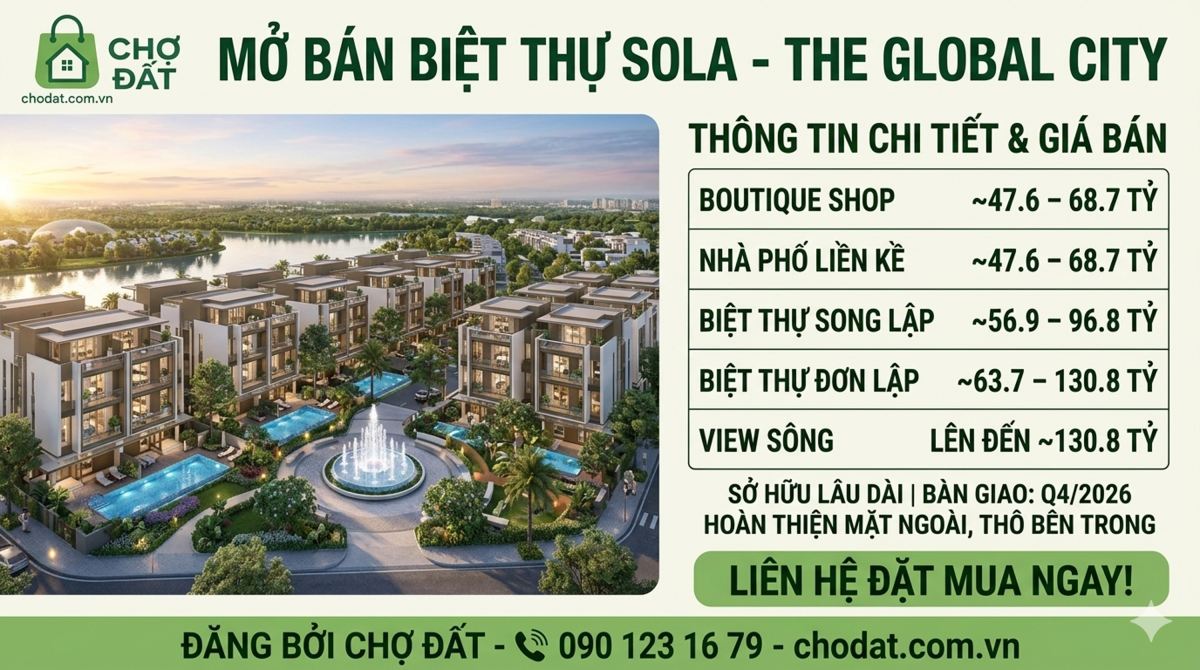 Chi tiết các dòng sản phẩm và cơ cấu bảng giá bán tại phân khu biệt thự SOLA
