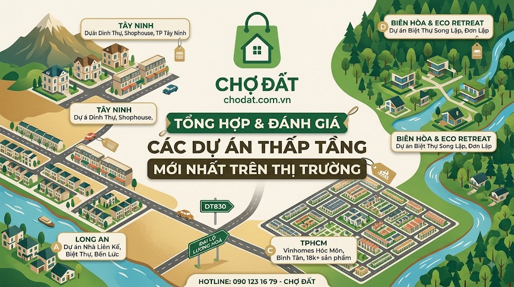 Cập nhật giỏ hàng & chính sách mới nhất các dự án nhà phố, biệt thự, shophouse thấp tầng khu vực phía Nam. Đơn vị tư vấn uy tín Chợ Đất - Hotline/Zalo: 090 123