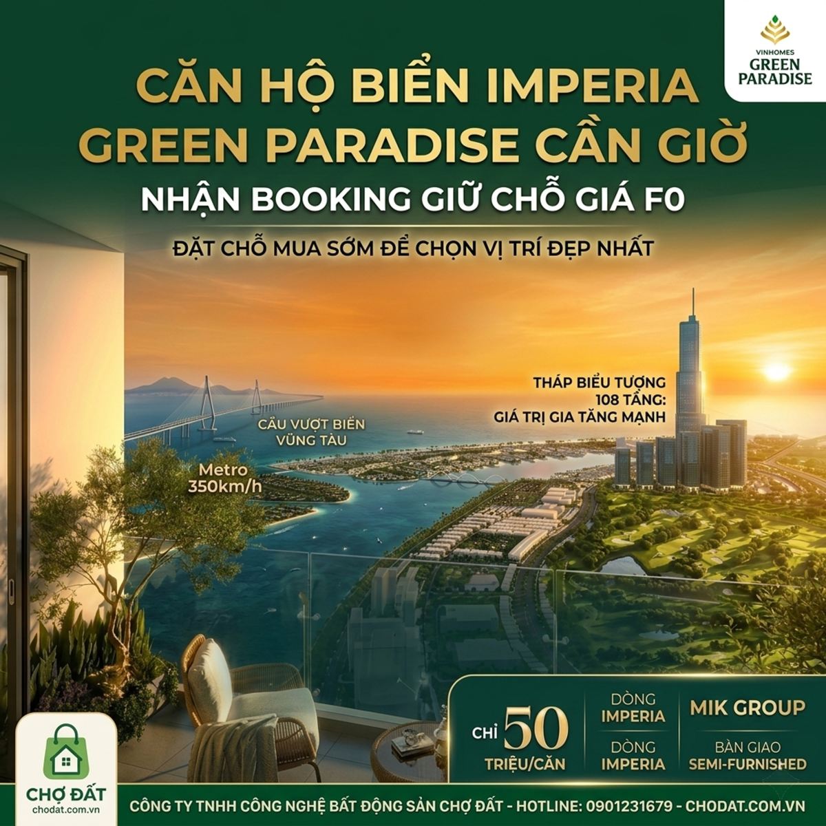 Căn hộ biển Imperia Green Paradise Cần Giờ: Nhận Booking Giá F0 Giữ Chỗ Vị Trí Nghỉ Dưỡng Đẹp Nhất