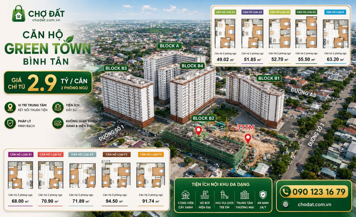 Căn Hộ Green Town Bình Tân Block Solena Mở Bán Giai Đoạn 1 Chỉ Từ 2,9 Tỷ / Căn 2 Phòng Ngủ