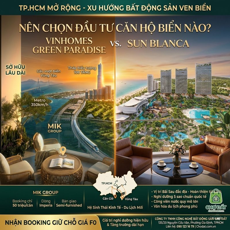 So Sánh Vinhomes Green Paradise Cần Giờ Và Sun Blanca Vũng Tàu: Nên Đầu Tư Căn Hộ Biển Nào Tại TP.HCM Mới?