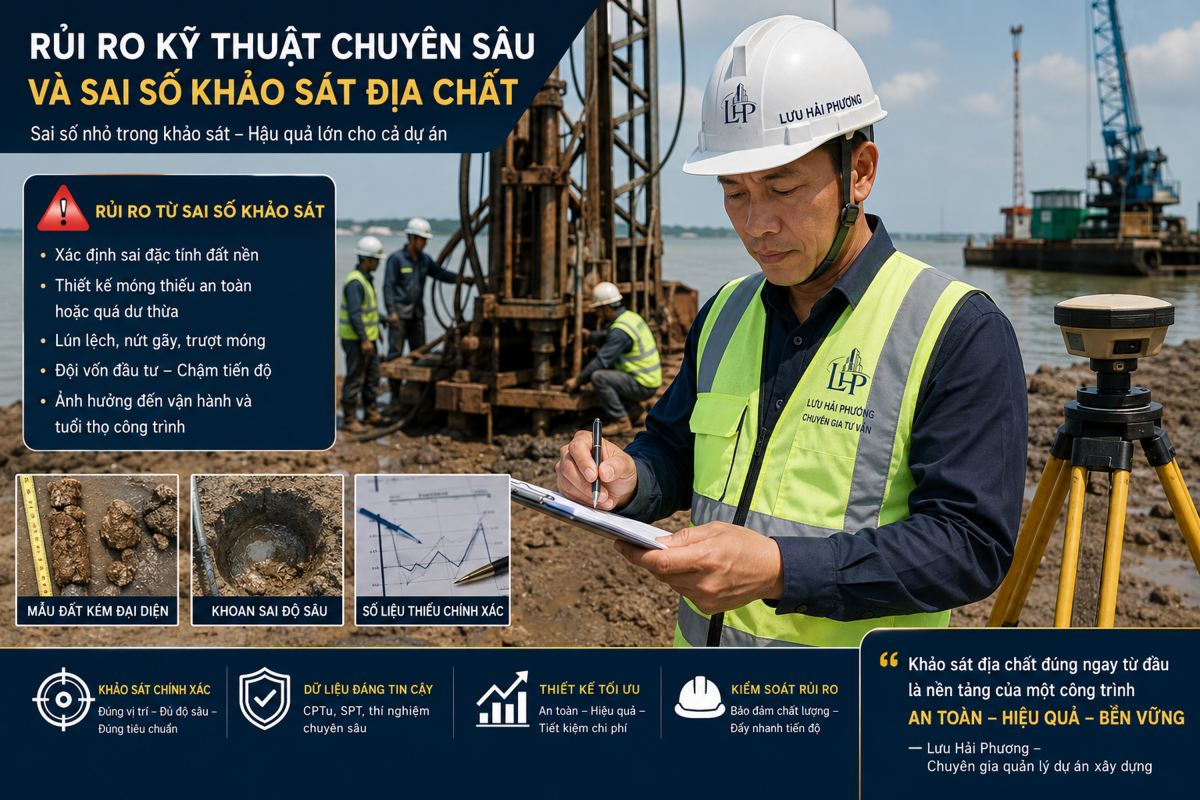 Chuyên gia Lưu Hải Phương kiểm tra Rủi ro kỹ thuật chuyên sâu và sai số khảo sát địa chất