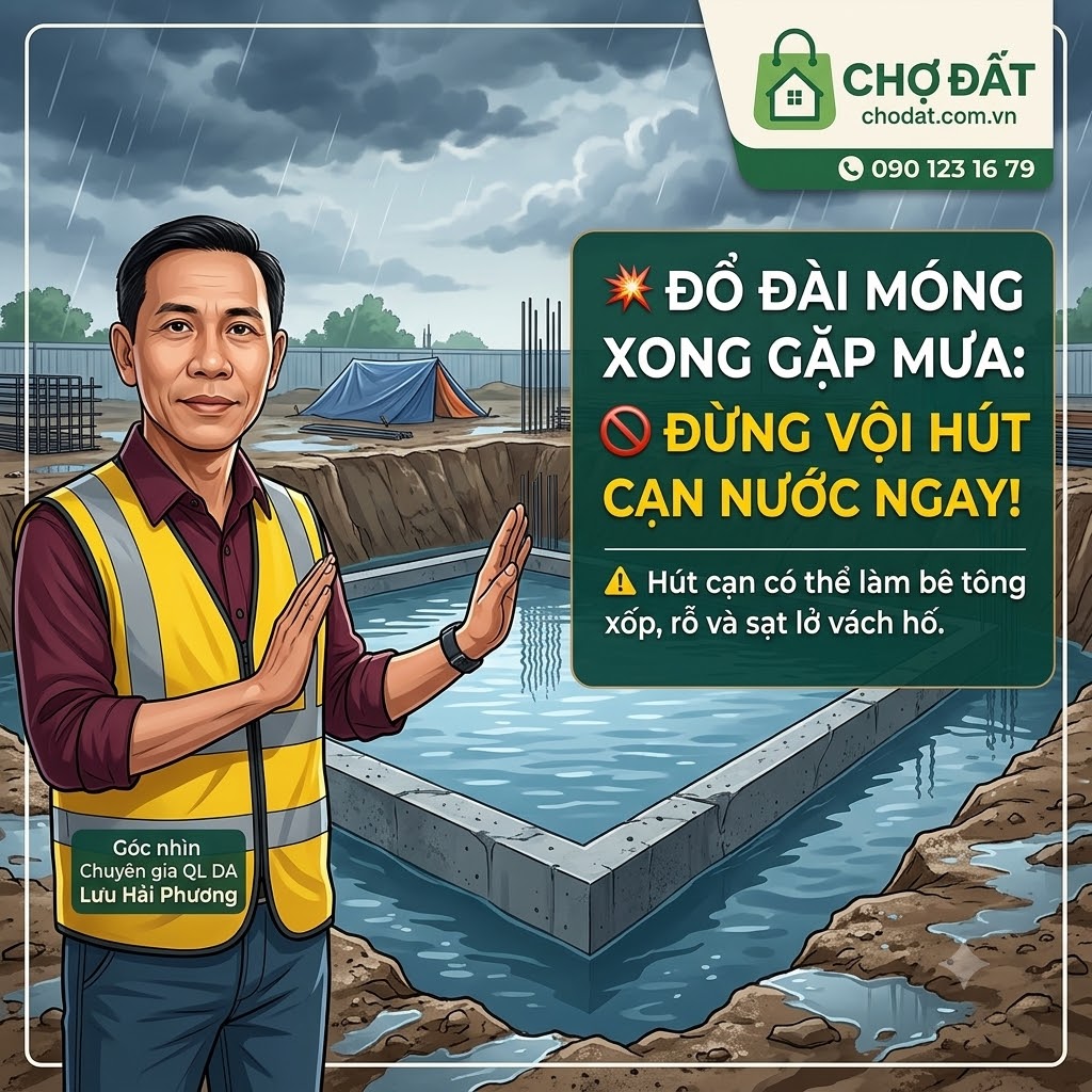 Mưa ngập hố móng sau khi đổ bê tông có thực sự đáng sợ? Khám phá góc nhìn chuyên môn từ Chuyên gia QLDA Lưu Hải Phương để tránh rước họa sạt lở, bục đáy móng