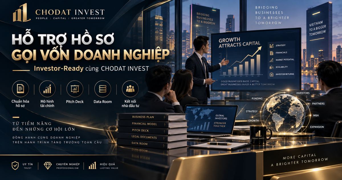 CHODAT chuẩn hóa hồ sơ gọi vốn, Pitch Deck, Investment Teaser, VDR, NDA, Investor Matching và quy trình chuẩn bị thẩm định để tiếp cận nhà đầu tư chuyên nghiệp