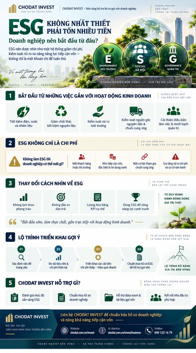 Xác định vấn đề trọng yếu, giảm điện nước, chất thải, quản trị chuỗi cung ứng, cải thiện điều kiện lao động, minh bạch quản trị, xây KPI chuẩn bị hồ sơ gọi vốn