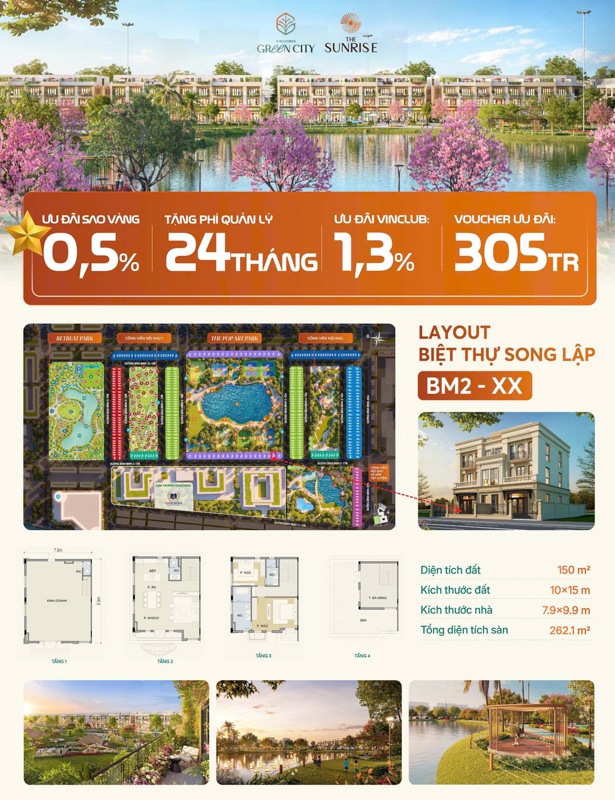 Biệt thự song lập The Sunrise Vinhomes Green City Long An - Tây Ninh - Chợ Đất