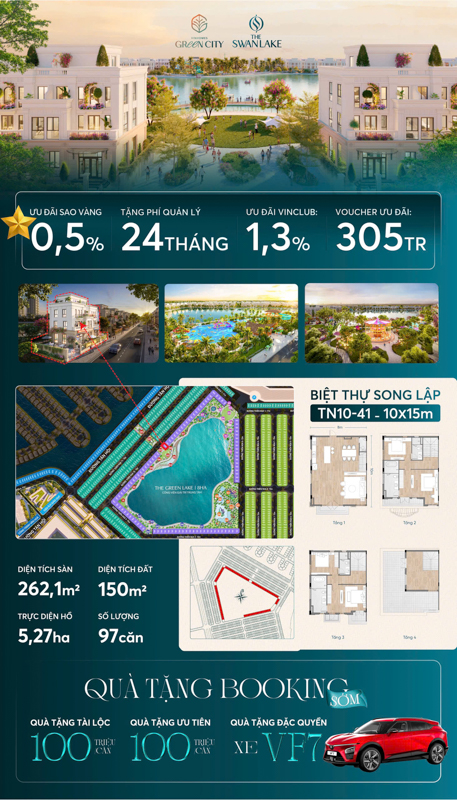 Biệt thự song lập The Swan Lake Vinhomes Green City Long An - Tây Ninh - Chợ Đất