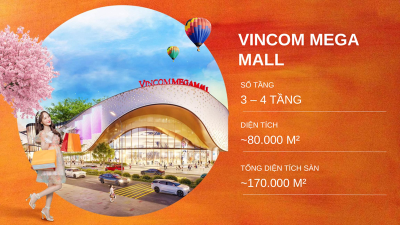 Tọa lạc ngay cạnh Vincom Mega Mall – trung tâm mua sắm quy mô 80.000 m² trong lòng dự án, cư dân dễ dàng tiếp cận chuỗi tiện ích hiện đại chỉ với vài bước chân