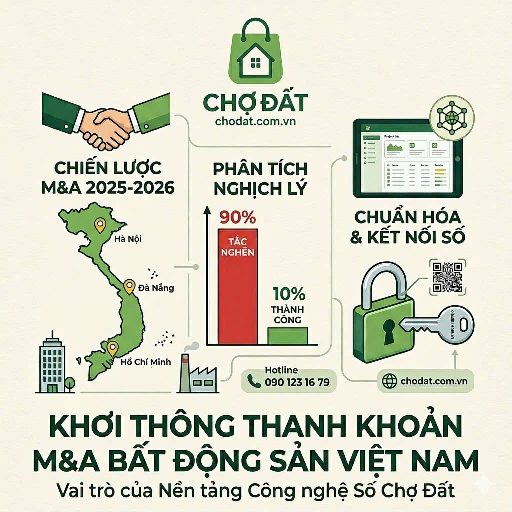 Tại sao 90% thương vụ M&A Bất động sản thất bại? Giải pháp tối ưu từ Chợ Đất