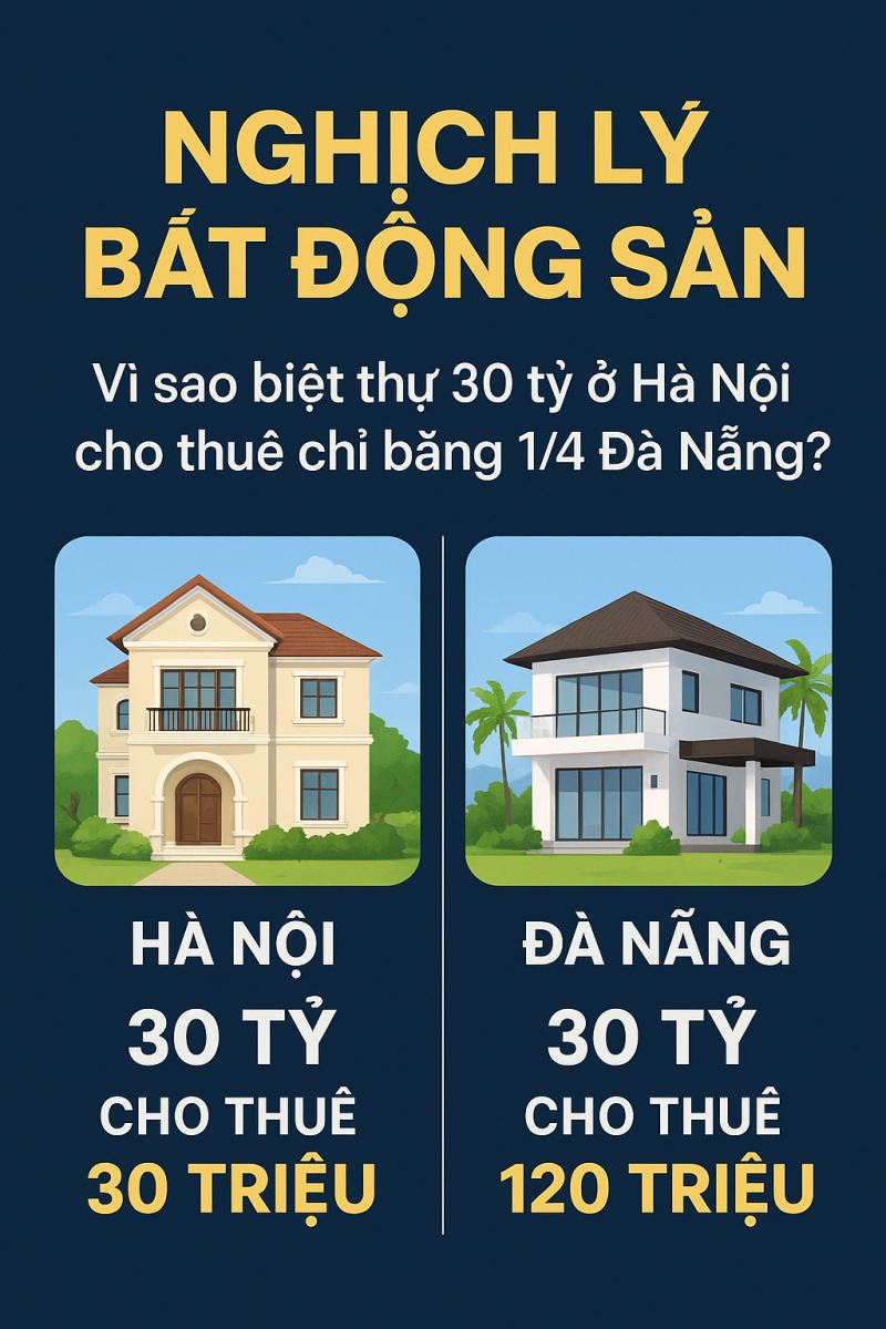 Nghịch Lý Bất Động Sản: Vì Sao Biệt Thự 30 Tỷ Ở Hà Nội Giá Cho Thuê Chỉ Bằng 1/4 Đà Nẵng?