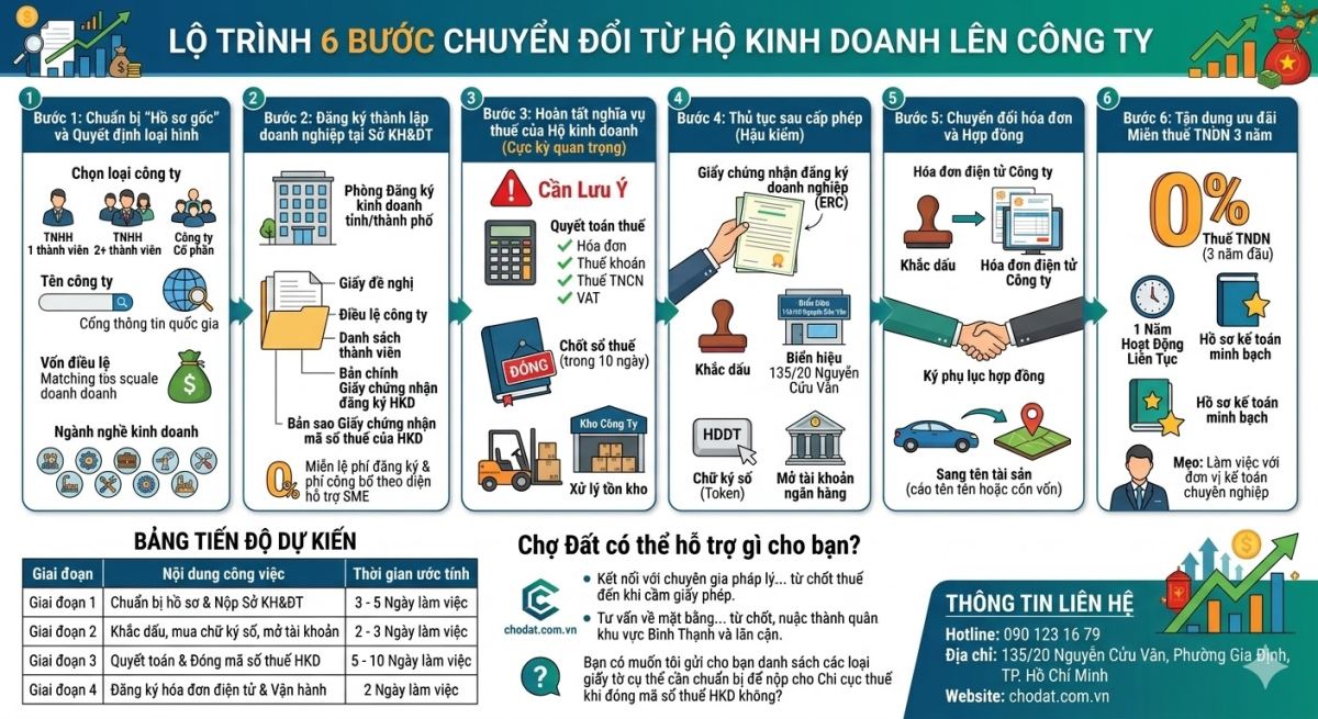 LỘ TRÌNH 6 BƯỚC CHUYỂN ĐỔI TỪ HỘ KINH DOANH LÊN CÔNG TY
