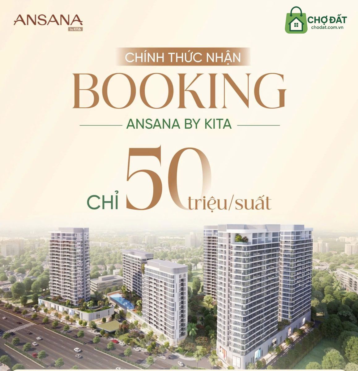 Nhận booking Căn hộ ANSANA - Kita Group mặt tiền đại lộ Võ Văn Kiệt với giá chỉ từ 86 triệu / m2