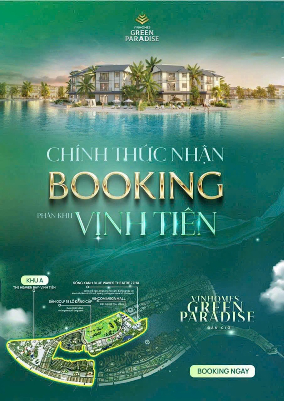 MỞ BOOKING NHẬN ĐẶT CHỖ PHÂN KHU A - VỊNH TIÊN - VINHOMES GREEN PARADISE CẦN GIỜ