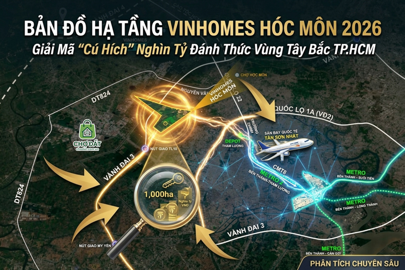 Bản Đồ Hạ Tầng Vinhomes Hóc Môn 2026: Giải Mã Cú Hích Nghìn Tỷ Đánh Thức Vùng Tây Bắc TP.HCM