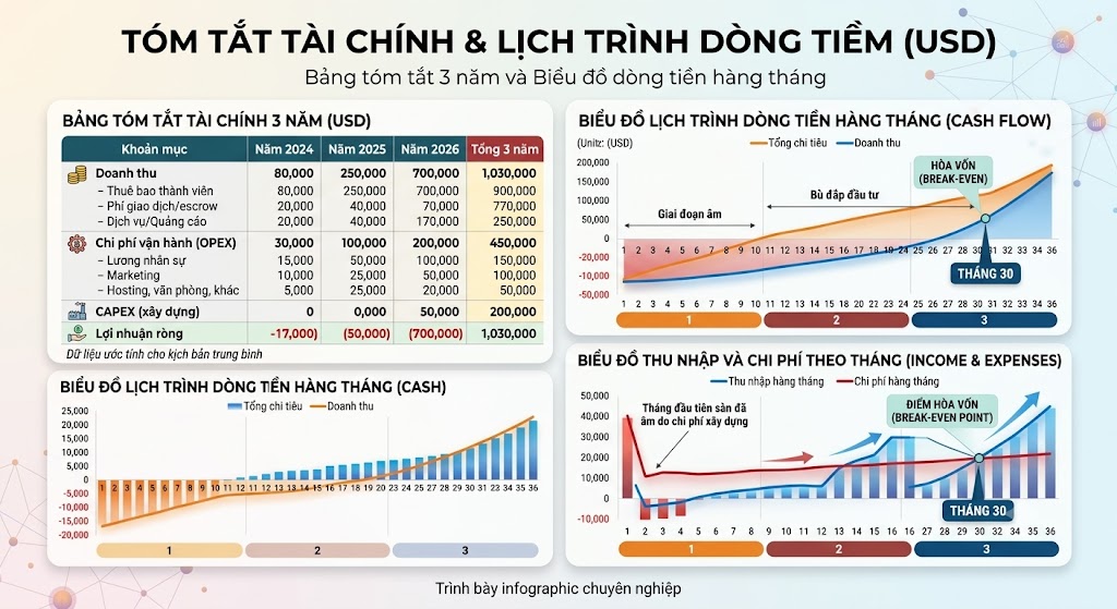 Bảng Dự Báo Doanh Thu & Lợi Nhuận 3 Năm (2026 - 2029) (Đơn vị tính: USD)