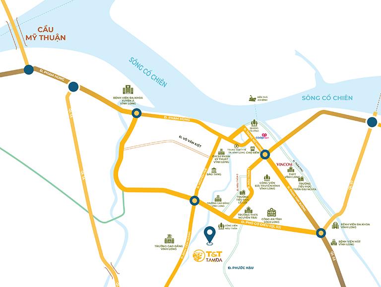 Vị trí Nhà phố - Biệt thự - Shophouse liền kề Khu đô thị T&T Tam Đa Vĩnh Long