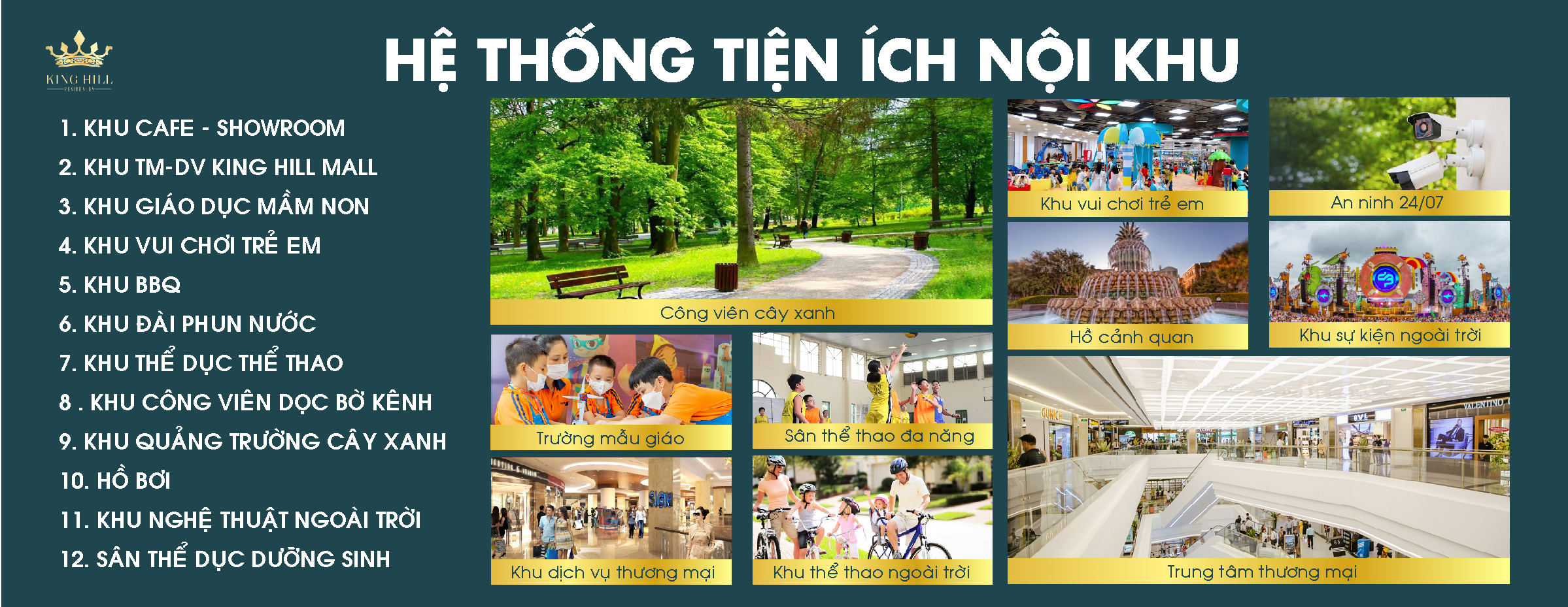 Hệ thống tiện ích nội khu dự án Đất nền King Hill Residences Bến Lức Long An - Chợ Đất