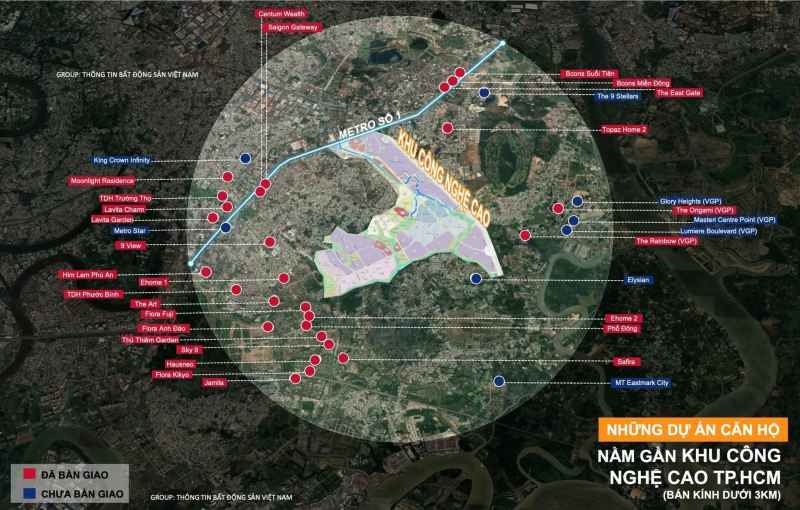 Những dự án căn hộ chung cư nằm gần khu công nghệ cao Quận 9 cũ TP Thủ Đức trong bán kính 3km