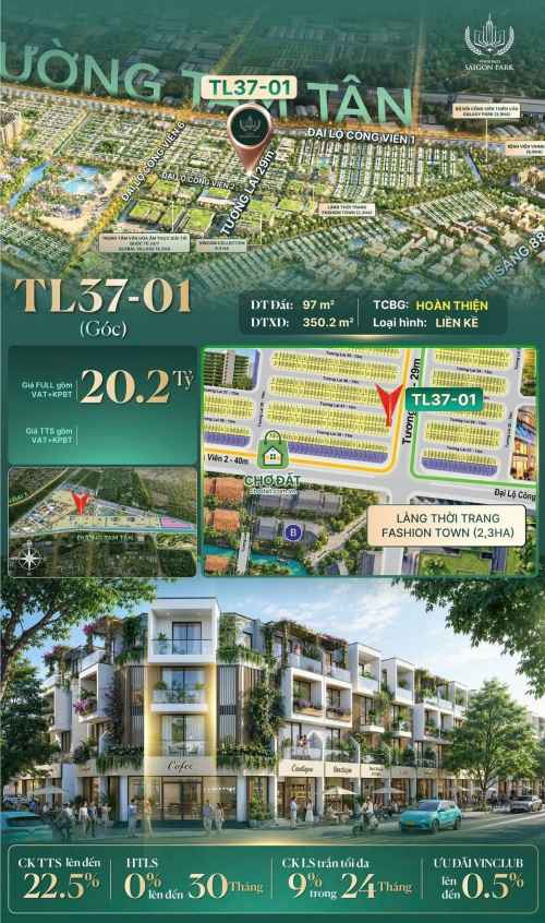 Nhà phố Góc liền kề TL37-01 Tương lai 29m Vinhomes Saigon Park Hóc Môn