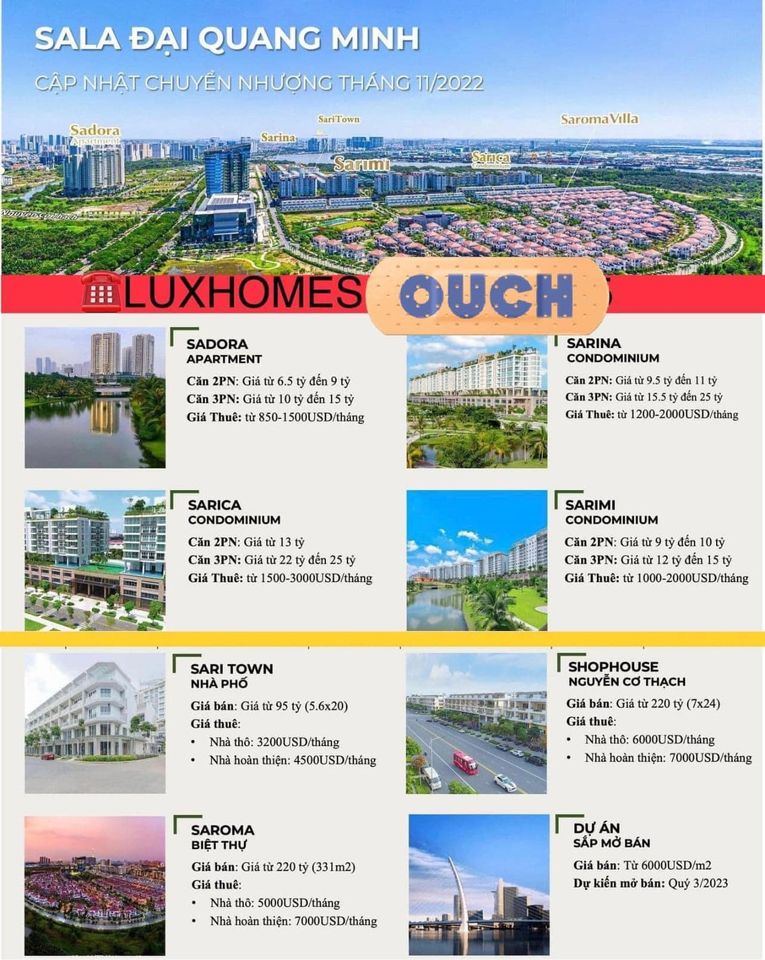 Cập nhật giá bán căn hộ nhà phố shophouse Sala Đại Quang Minh tại Thủ Thiêm