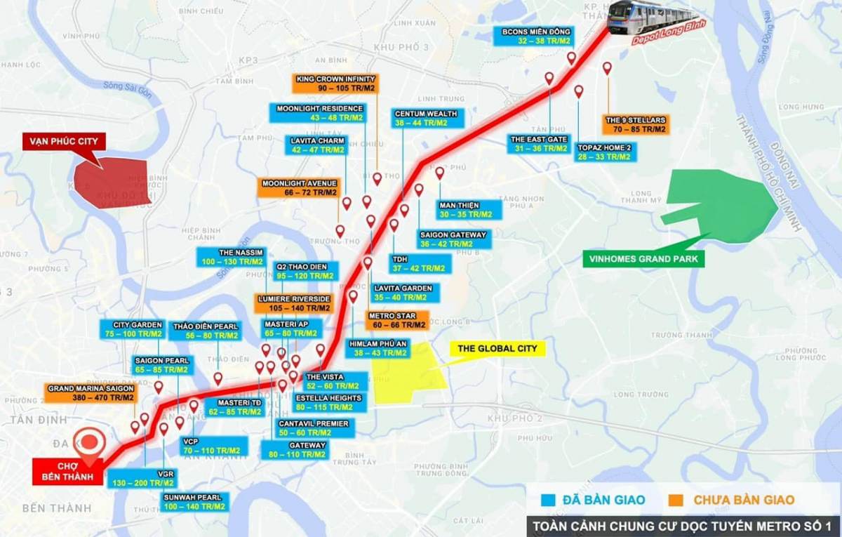 Toàn cảnh các dự án chung cư căn hộ dọc tuyến Metro số 1 TPHCM