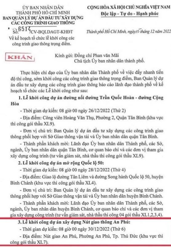 Chuẩn bị khởi công một số dự án trọng điểm tại TPHCM
