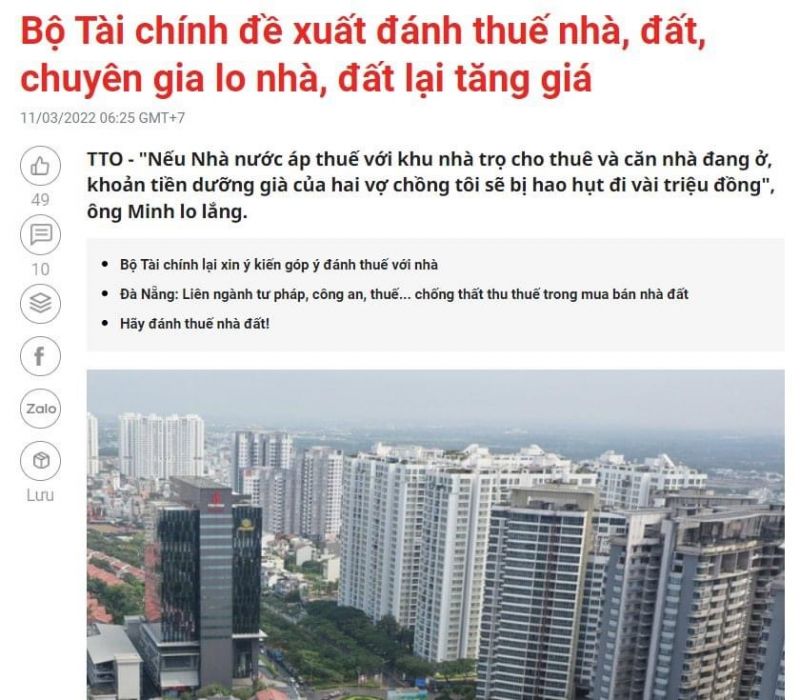 Bộ tài chính đề xuất đánh thuế giá nhà đất và phản ứng của người dân