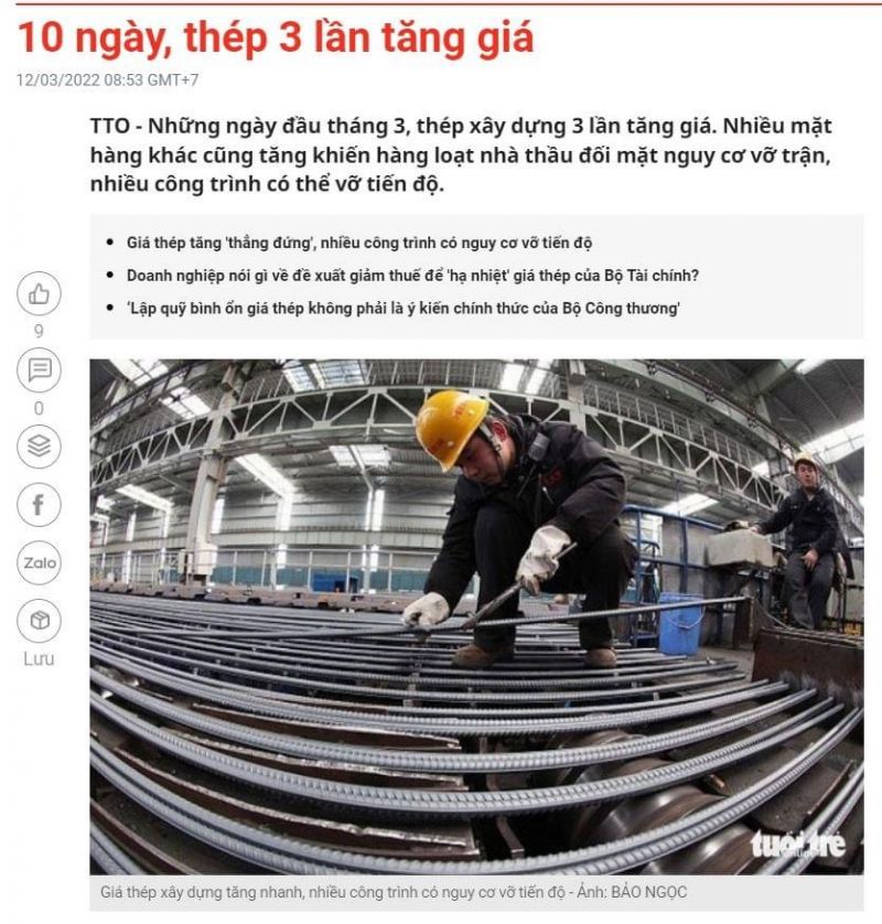 TÁC ĐỘNG CỦA GIÁ VẬT LIỆU XÂY DỰNG LEO THANG ĐẾN THỊ TRƯỜNG NHÀ ĐẤT 2022
